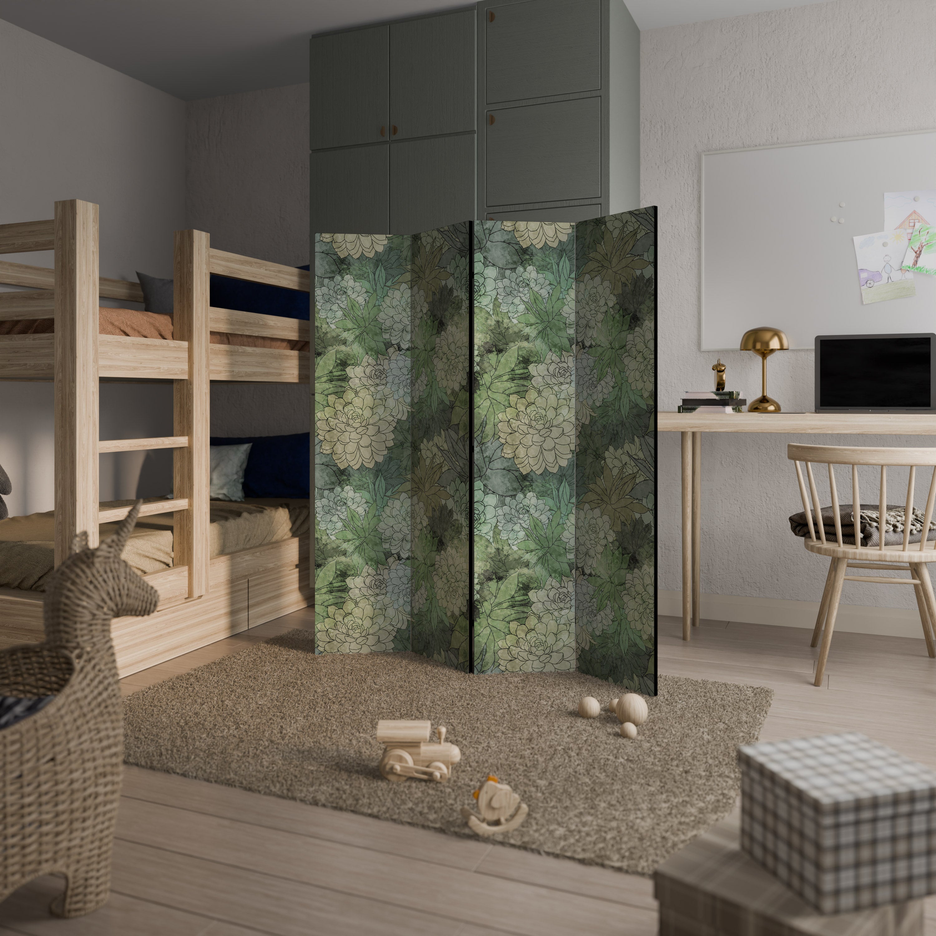Dekorativ rumsavdelare med 4 paneler i SUCCULENT CLUSTER
