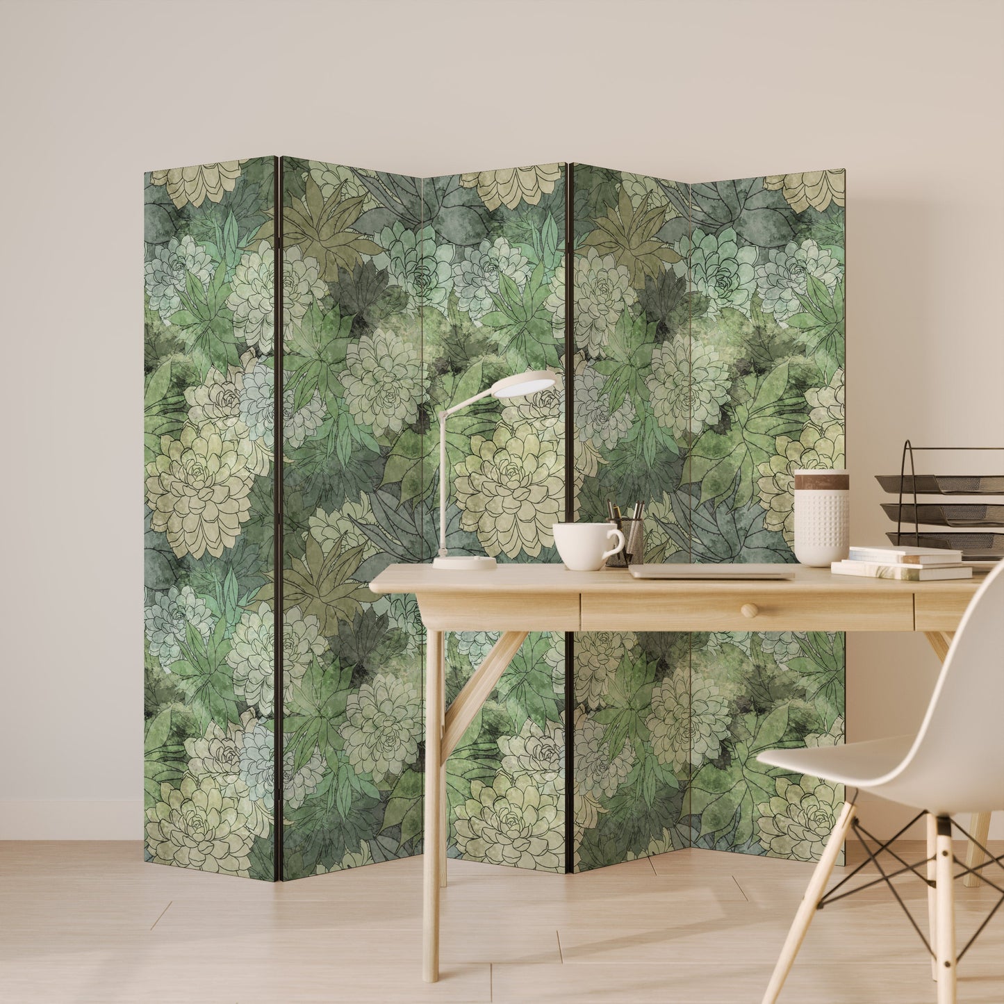 Dekorativ rumsavdelare med 5 paneler i SUCCULENT CLUSTER