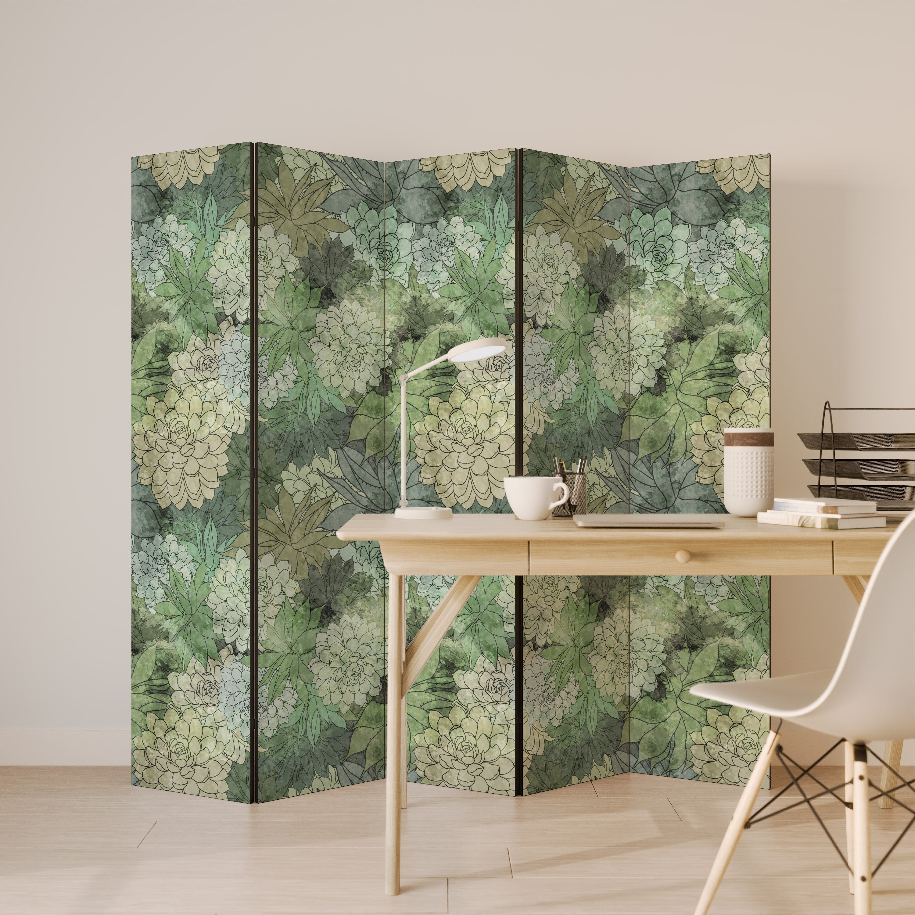 Dekorativ rumsavdelare med 5 paneler i SUCCULENT CLUSTER