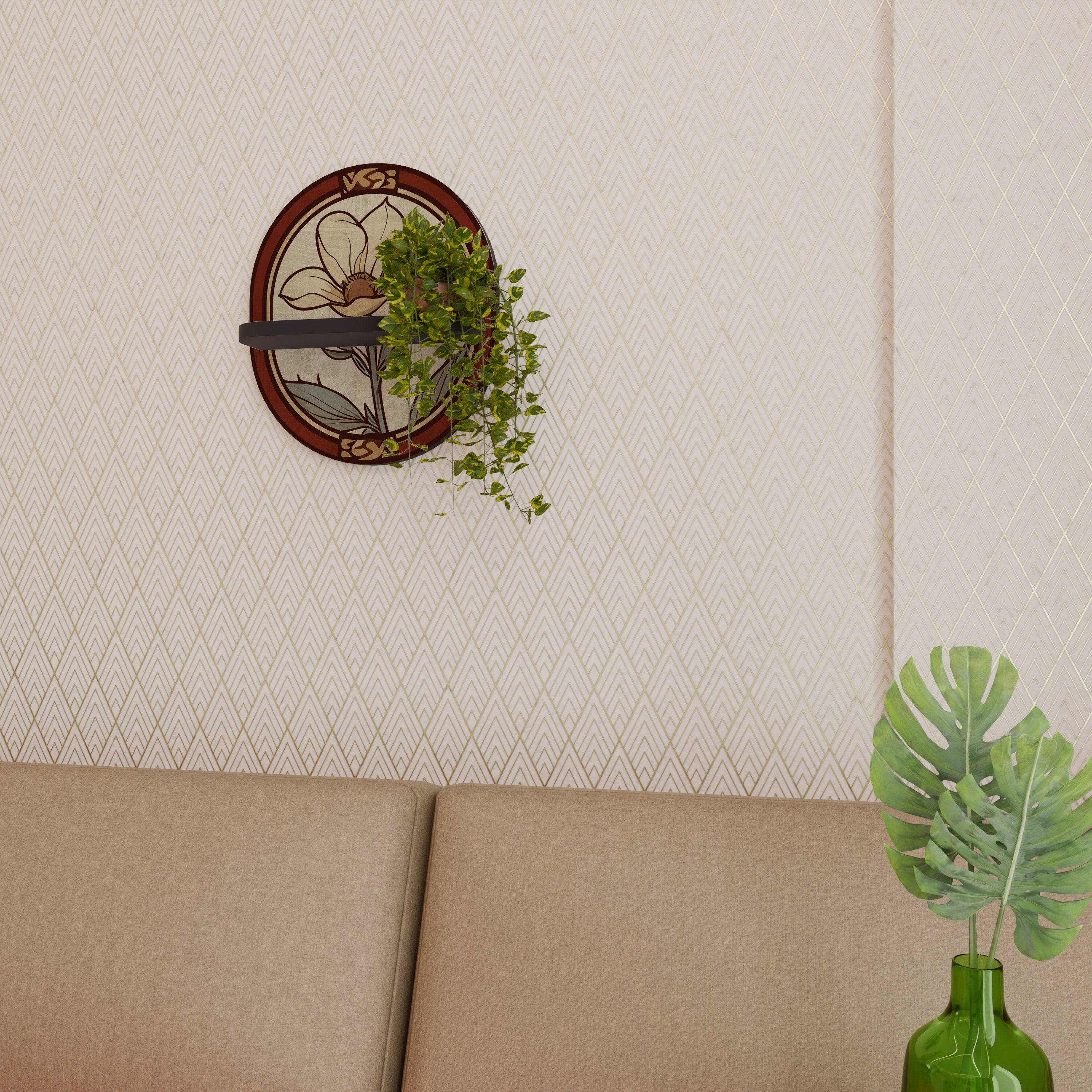 TIDLÖS FLORA Oval konsthylla i svart finish