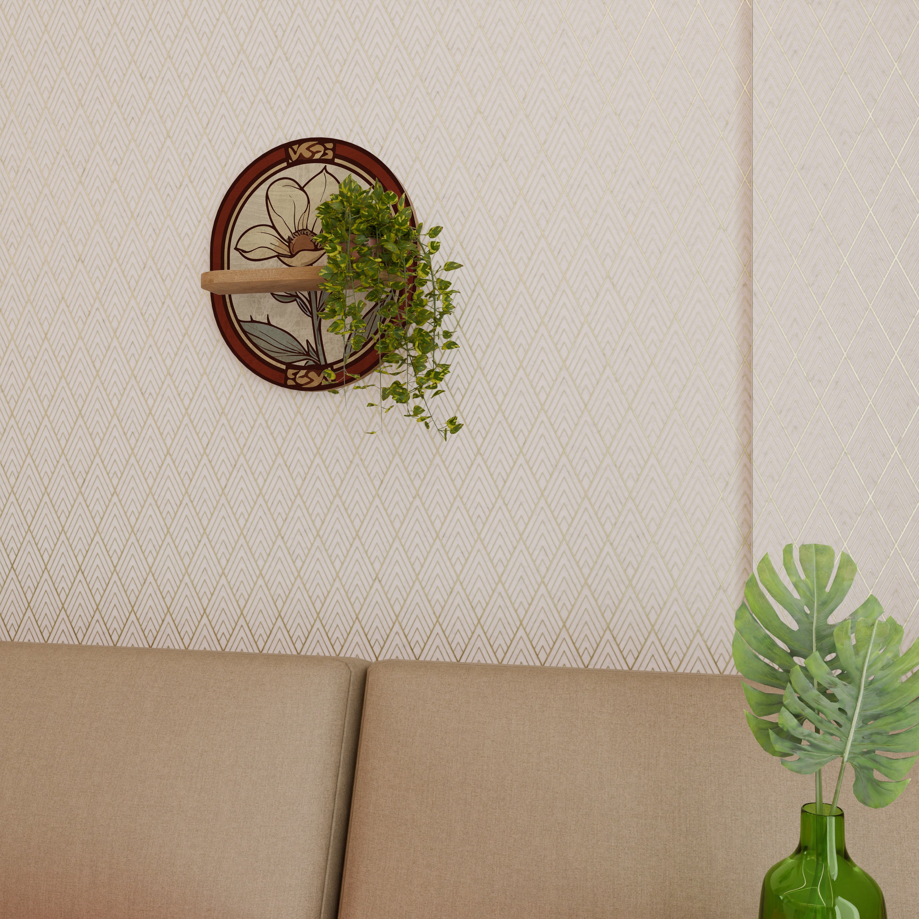 TIDLÖS FLORA Oval konsthylla i ekeffekt