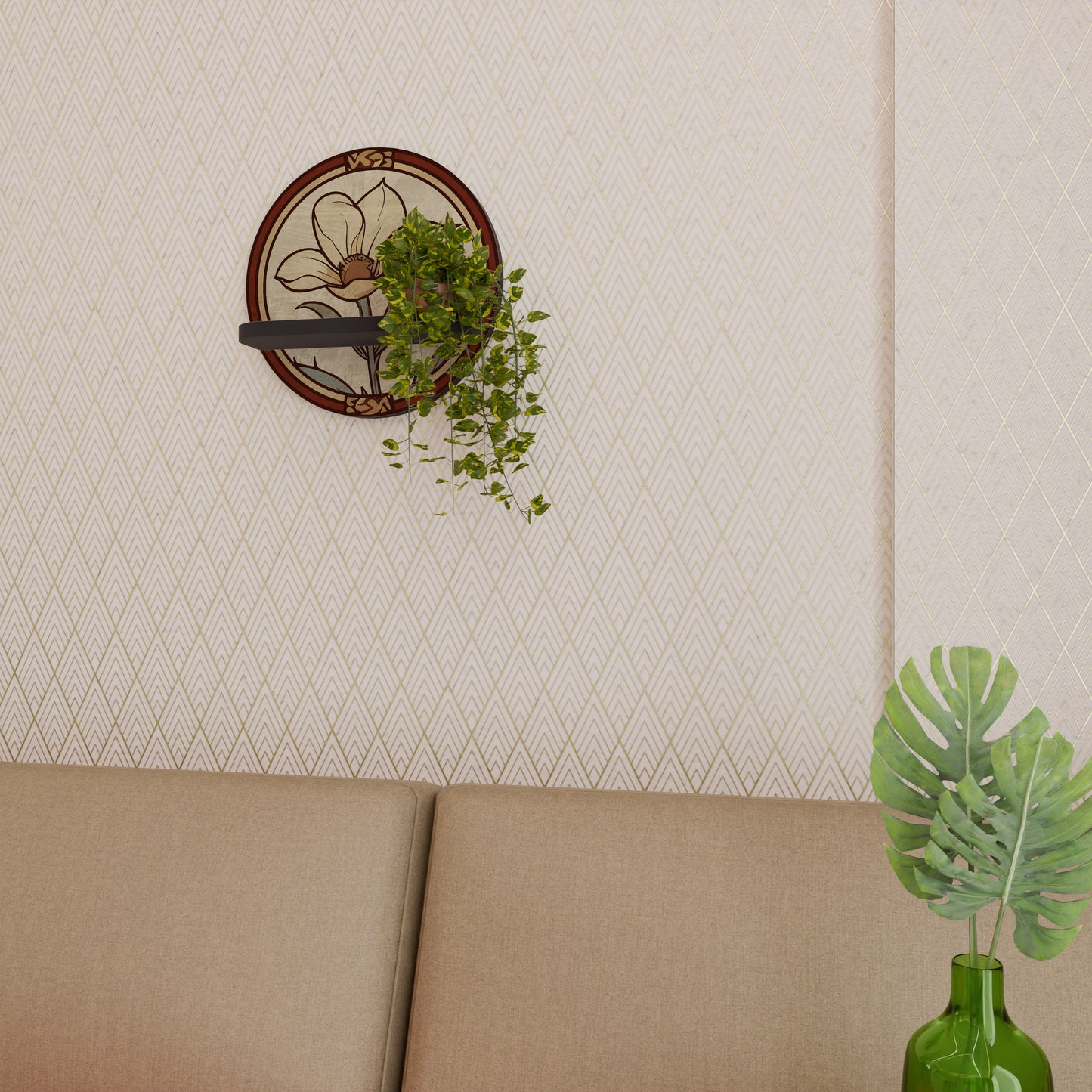 TIDLÖS FLORA Rund konsthylla i svart finish