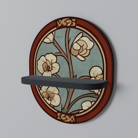 ORNATE PETALS Oval Art Shelf In Black Finish