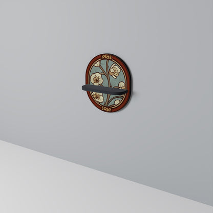 ORNATE PETALS Oval Art Shelf In Black Finish