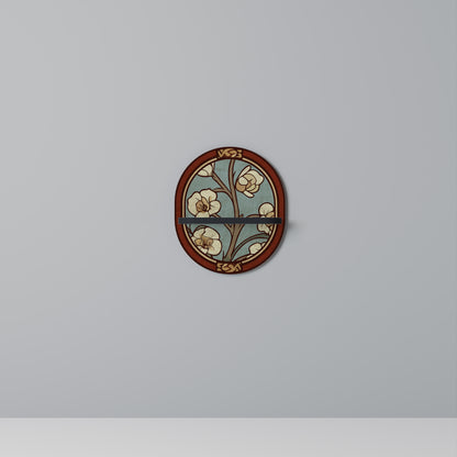 ORNATE PETALS Oval Art Shelf In Black Finish