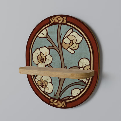 ORNATE PETALS Oval Art Shelf In Oak Effect
