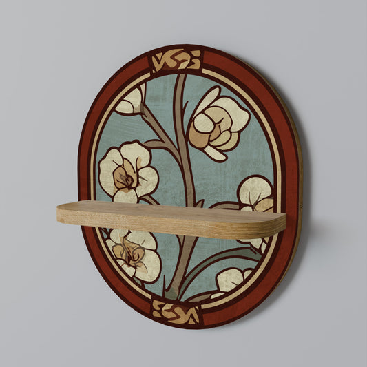 ORNATE PETALS Oval Art Shelf In Oak Effect