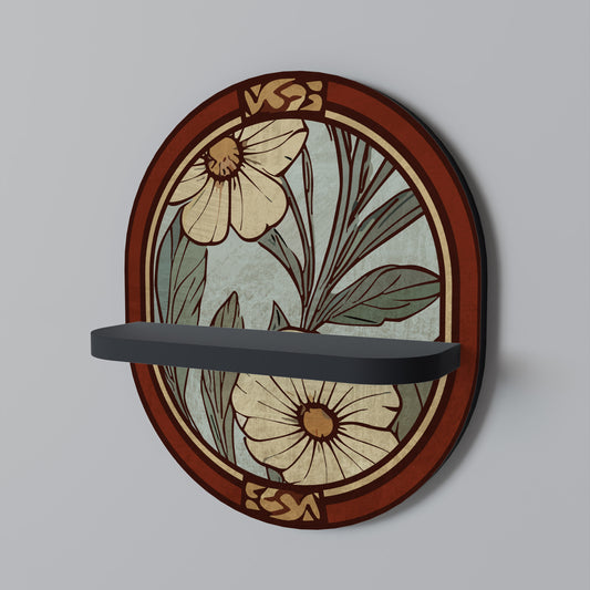 HERITAGE BLOSSOM Oval Art Shelf In Black Finish