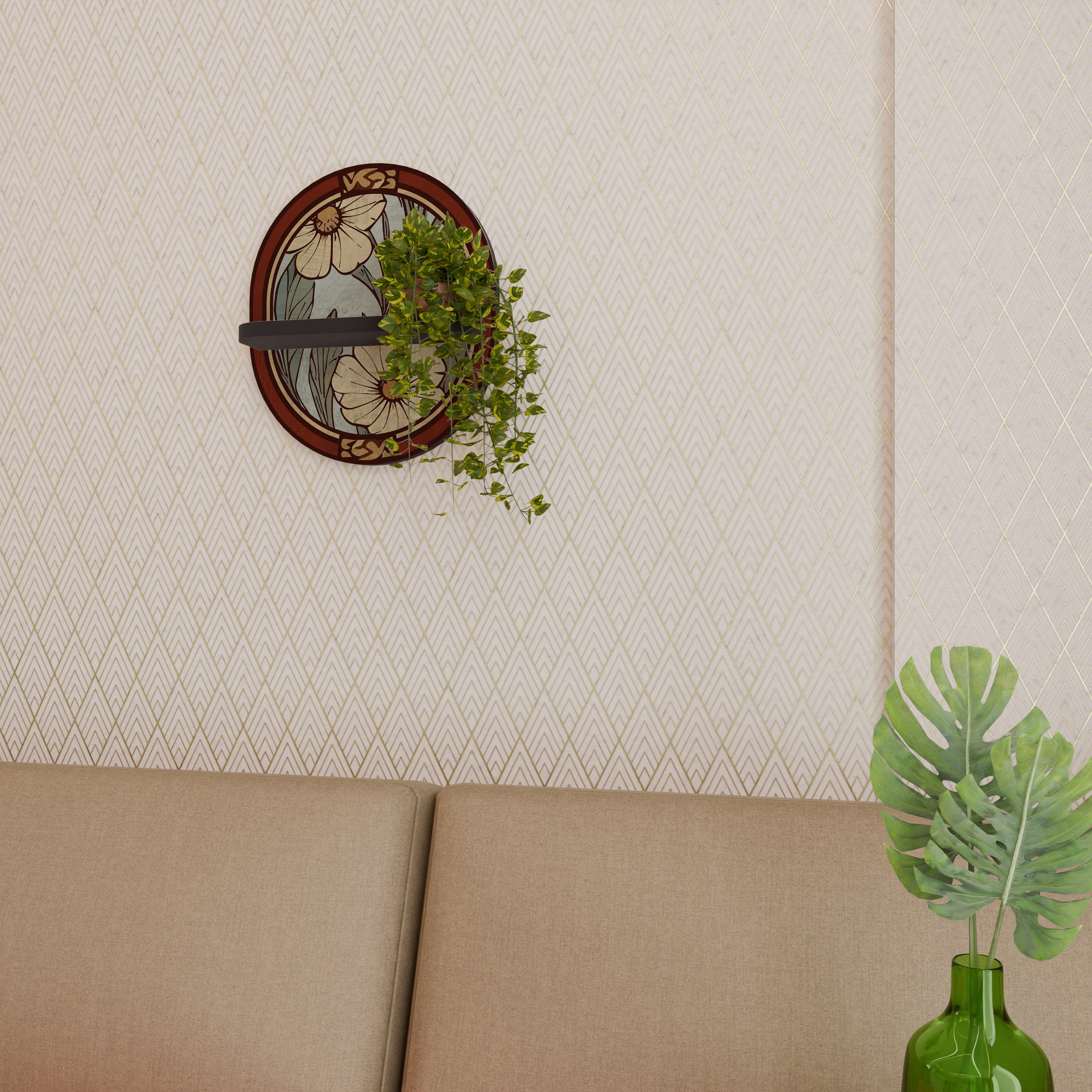 HERITAGE BLOSSOM Oval konsthylla i svart finish