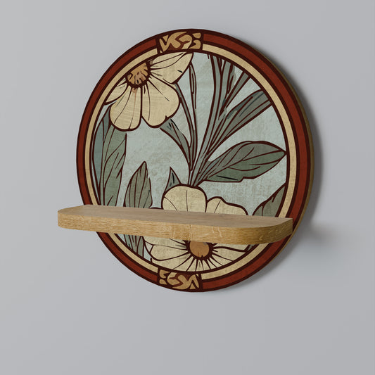 HERITAGE BLOSSOM Round Art Shelf In Oak Effect