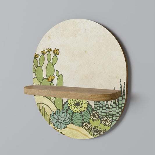 SUCCULENTS KALEIDOSCOPE Oval Art Shelf In Oak Effect