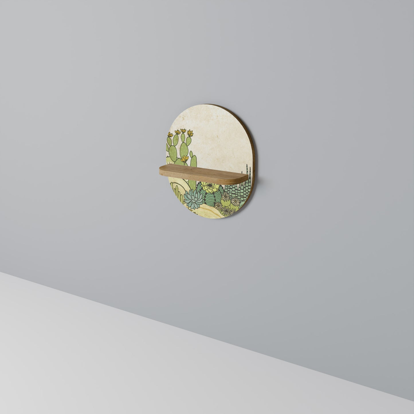 SUCCULENTS KALEIDOSCOPE Oval Art Shelf In Oak Effect