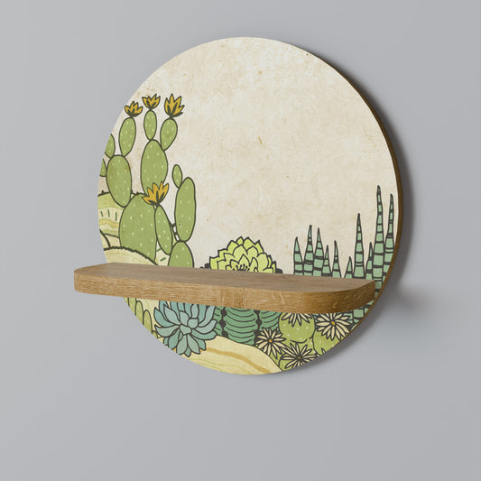 SUCCULENTS KALEIDOSCOPE Round Art Shelf In Oak Effect