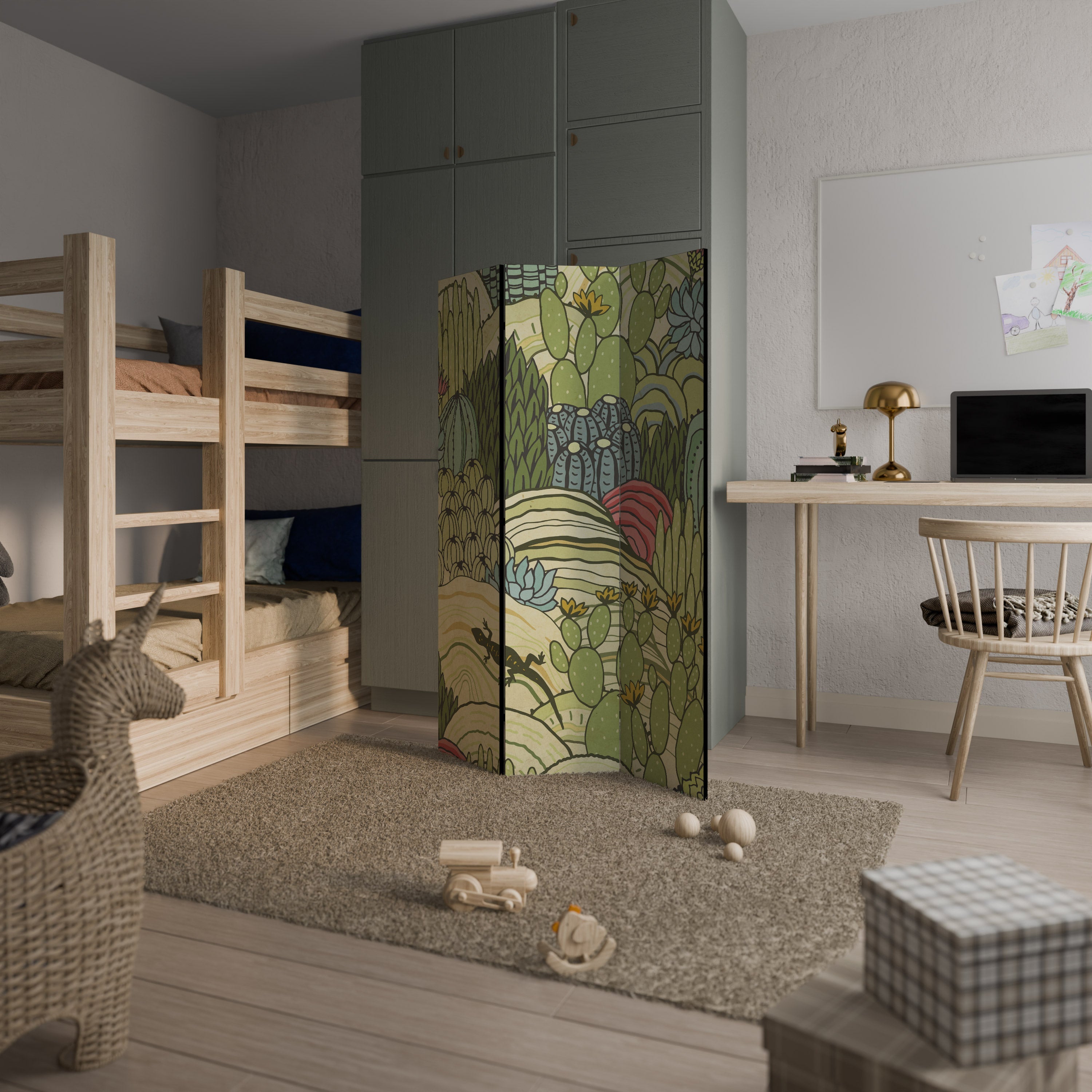 SUCCULENTER KALEIDOSKOP Dekorativ rumsavdelare med 3 paneler