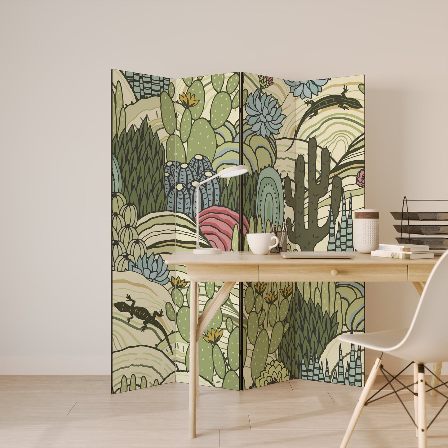 SUCCULENTS KALEIDOSCOPE Decorative 4-Panel Room Divider