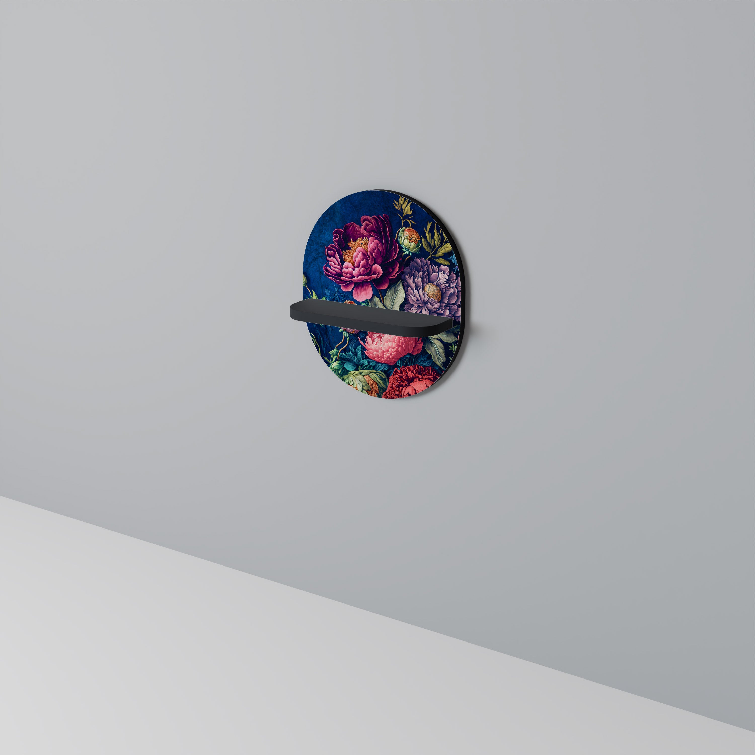 BLOOMING ELEGANCE Oval konsthylla i svart finish