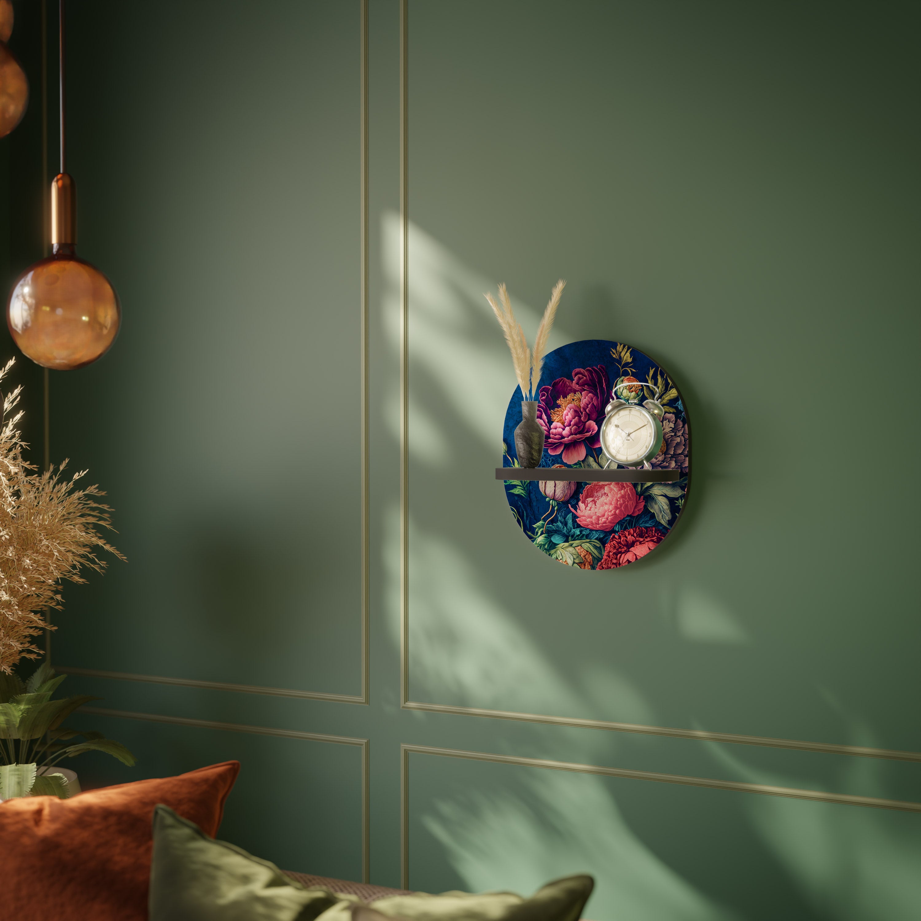 BLOOMING ELEGANCE Oval konsthylla i svart finish