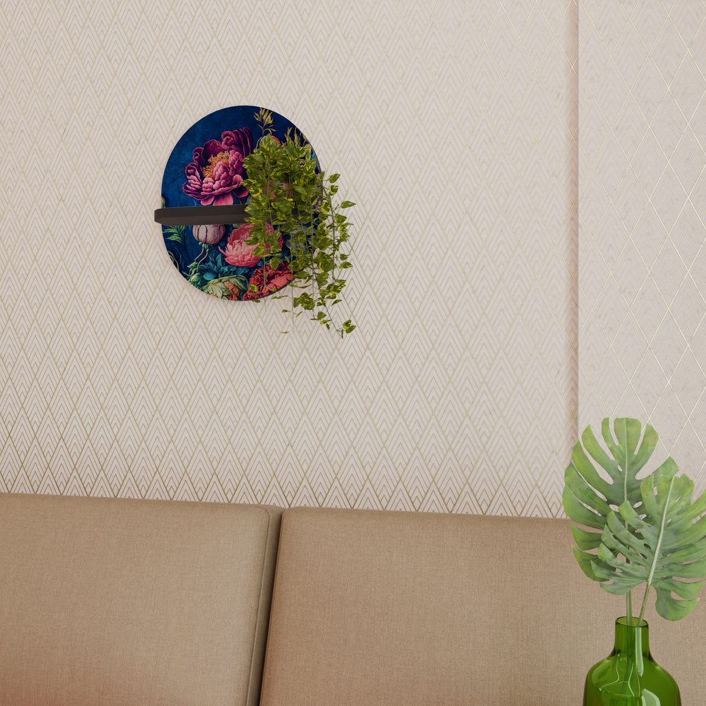 BLOOMING ELEGANCE Oval konsthylla i svart finish