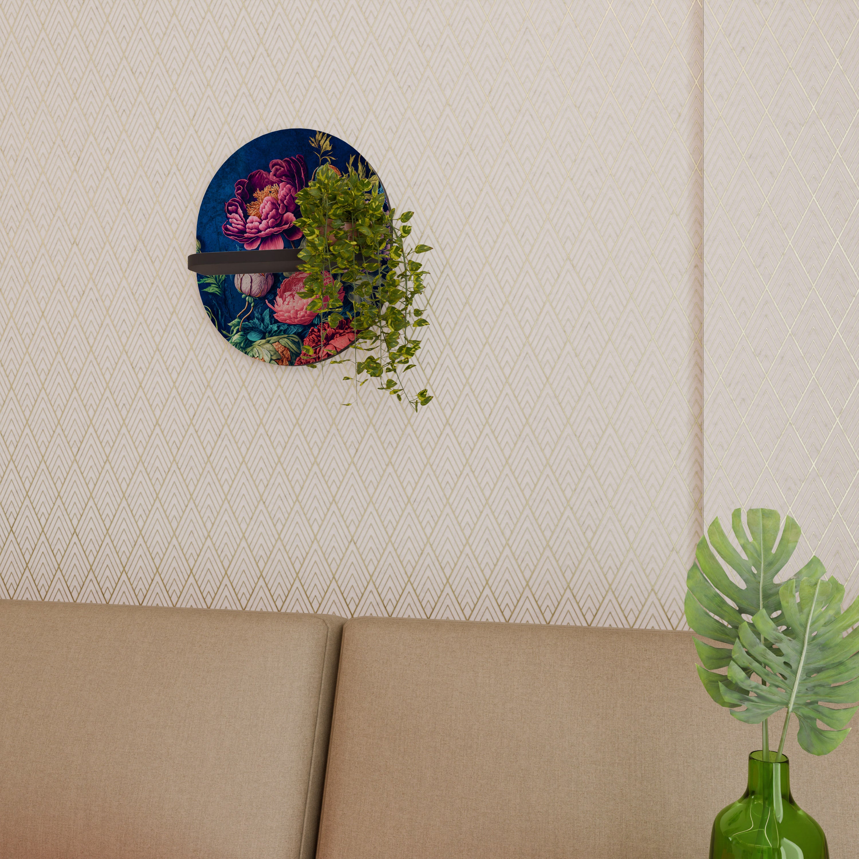 BLOOMING ELEGANCE Oval konsthylla i svart finish