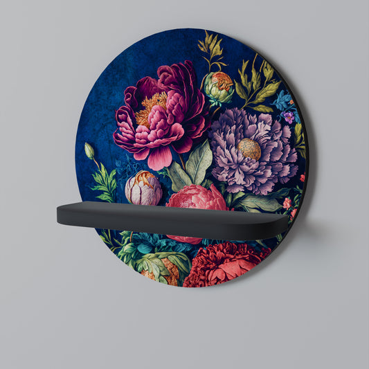 BLOOMING ELEGANCE Rund konsthylla i svart finish