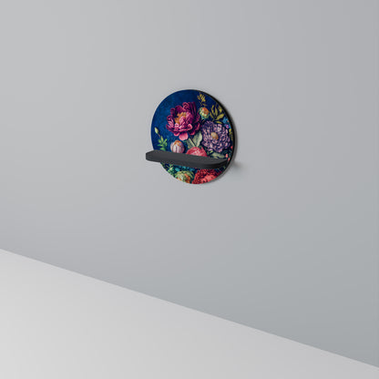 BLOOMING ELEGANCE Round Art Shelf In Black Finish