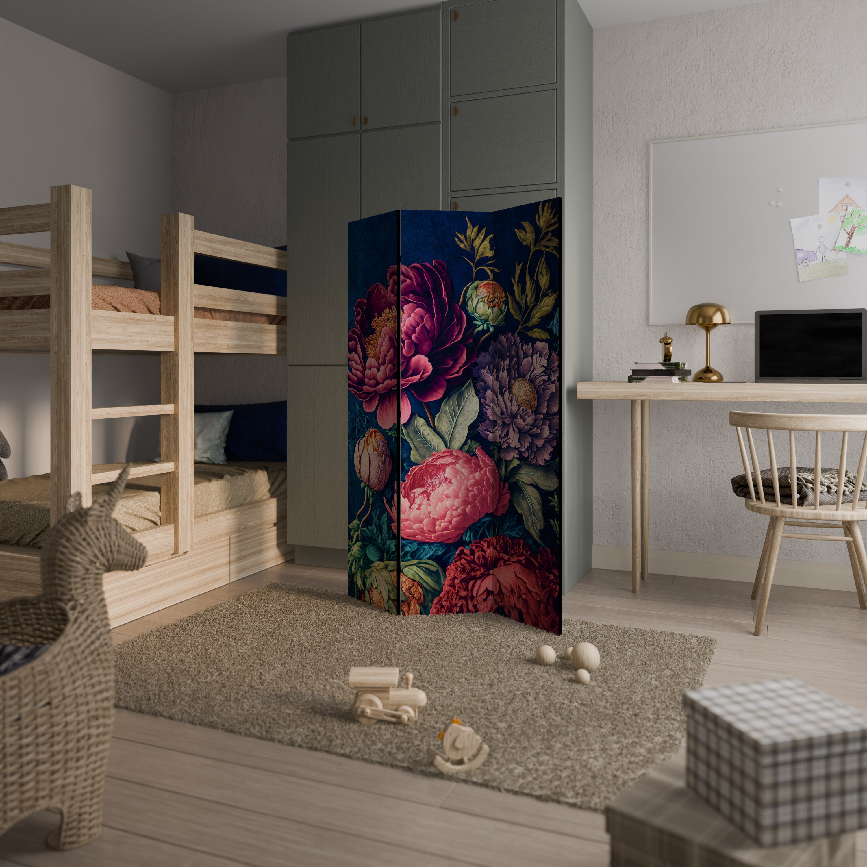 BLOOMING ELEGANCE Dekorativ rumsavdelare – 3 paneler