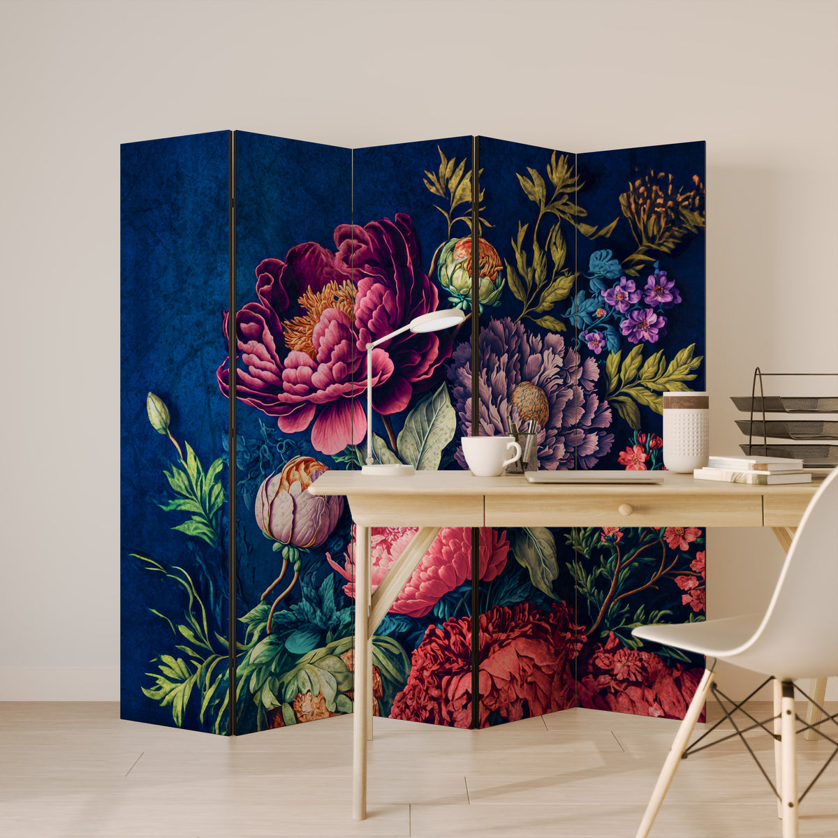 BLOOMING ELEGANCE Dekorativ rumsavdelare – 5 paneler