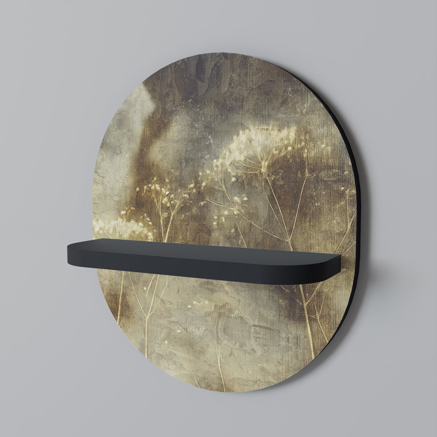 GENTLE POWER Oval konsthylla i svart finish