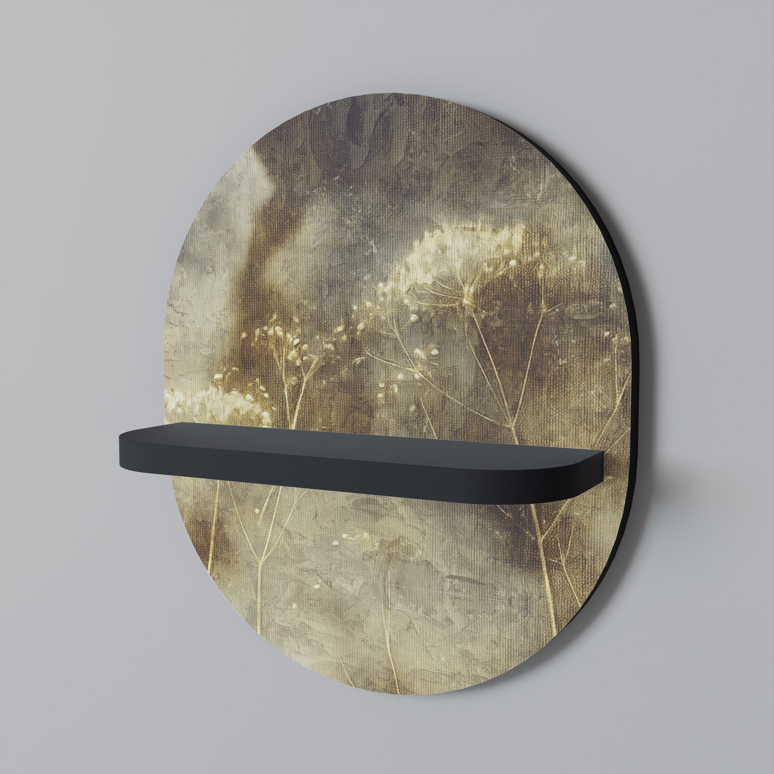 GENTLE POWER Oval konsthylla i svart finish
