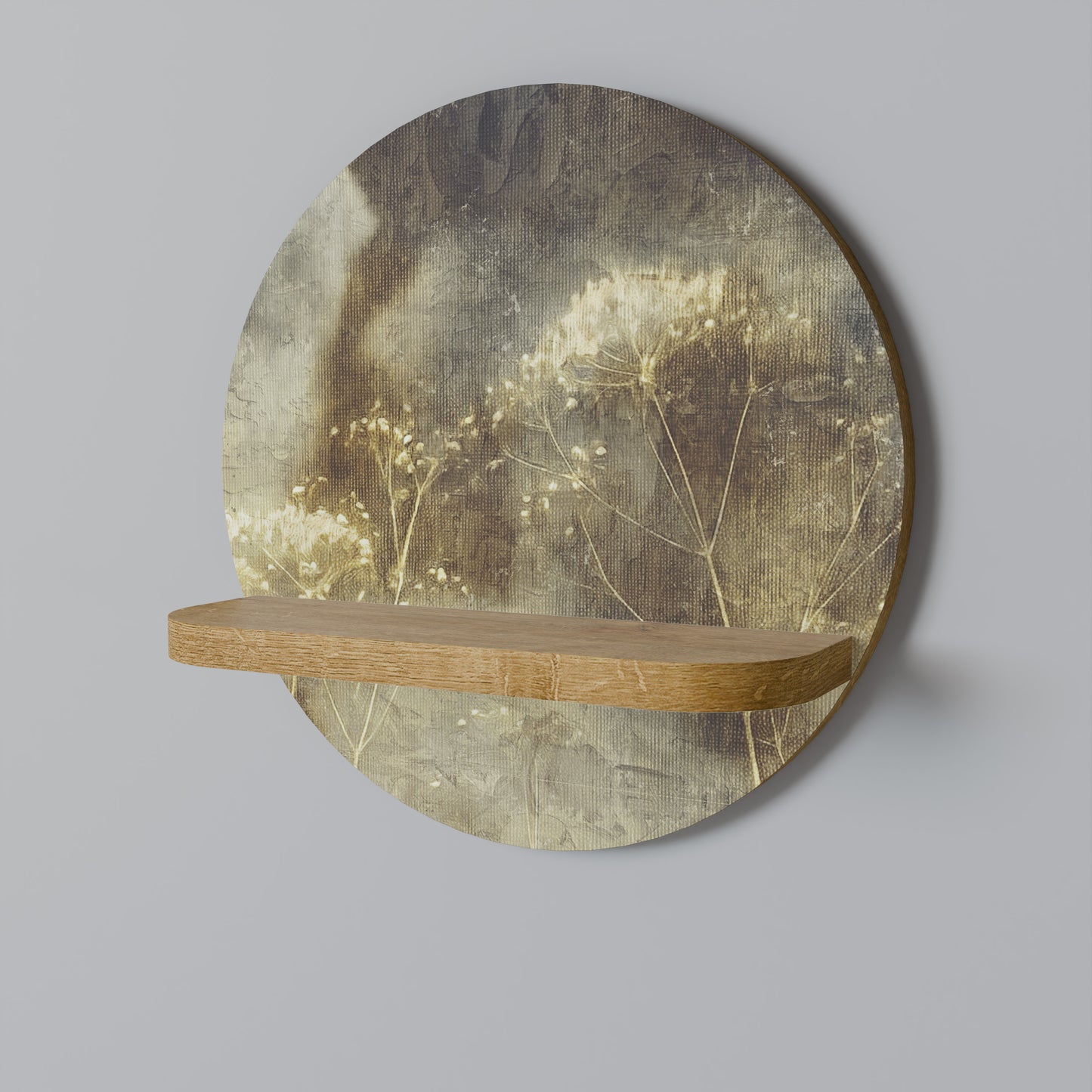 GENTLE POWER Round Art Shelf In Oak Effect