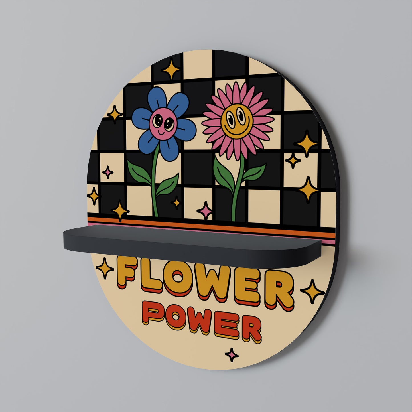 FLOWER POWER Oval konsthylla i svart finish