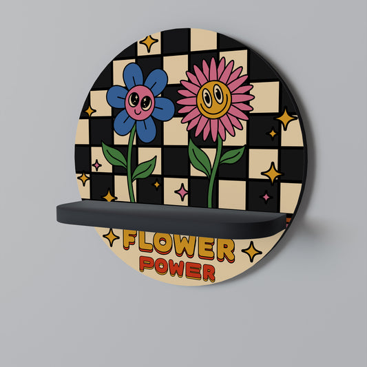 FLOWER POWER Rund konsthylla i svart finish