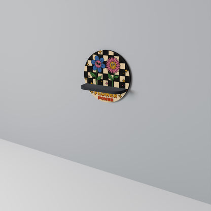 FLOWER POWER Round Art Shelf In Black Finish