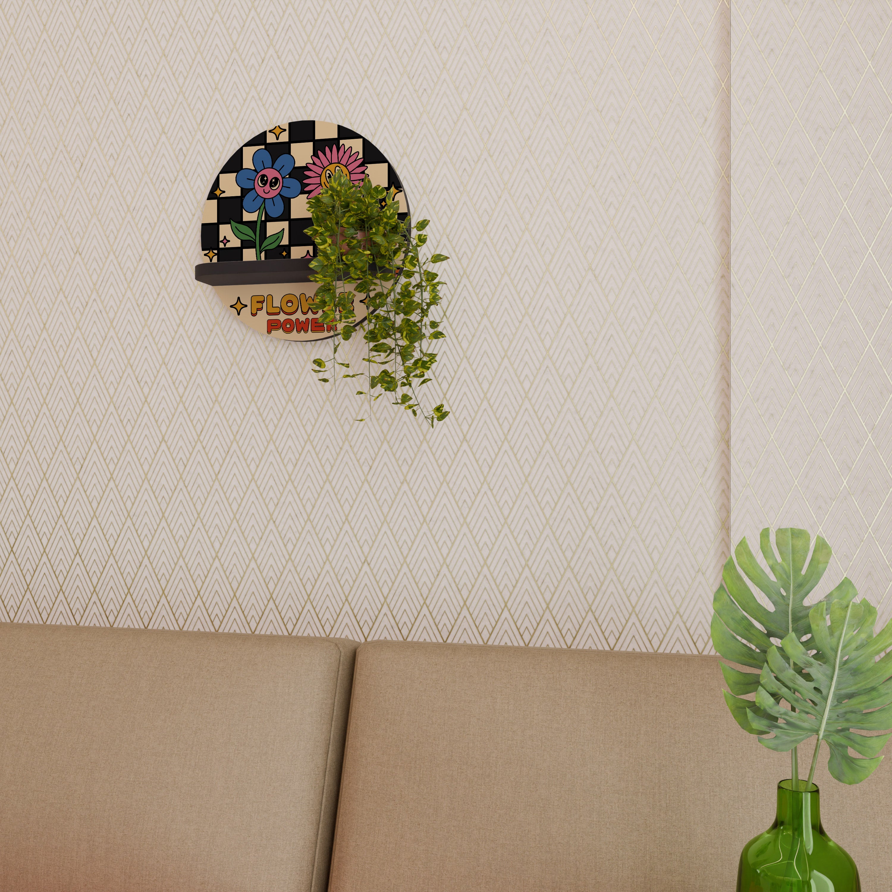 FLOWER POWER Rund konsthylla i svart finish