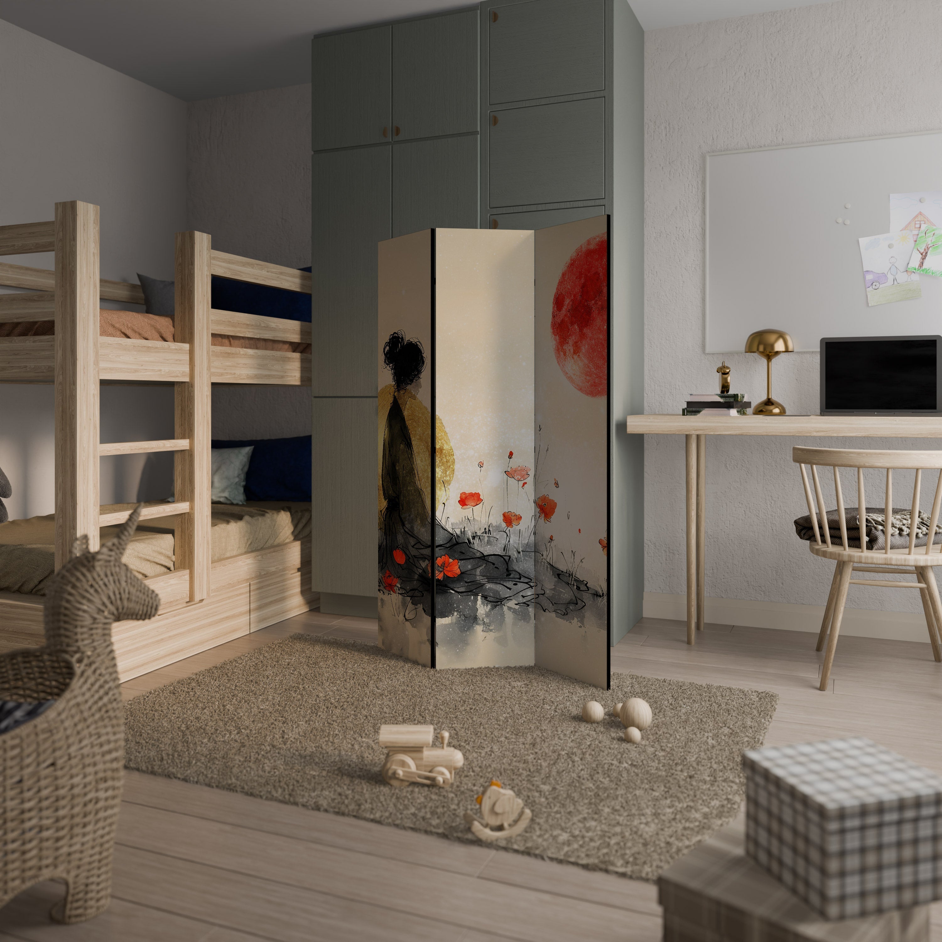 Dekorativ rumsavdelare GOLDEN GLOW MEDITATION med 3 paneler