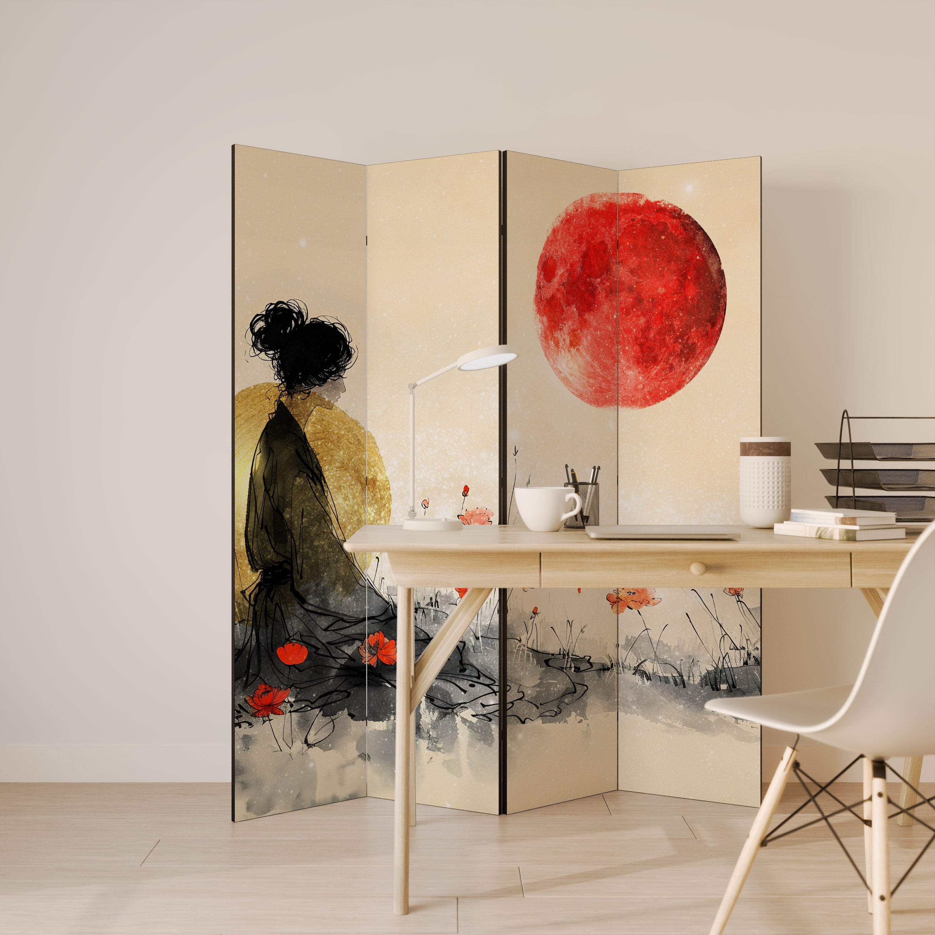 Dekorativ rumsavdelare GOLDEN GLOW MEDITATION med 4 paneler
