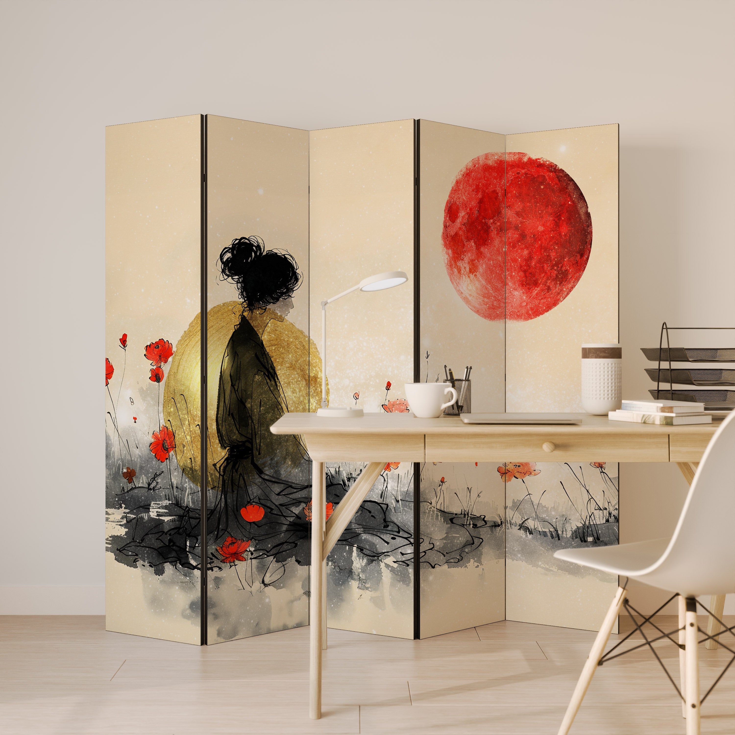 GOLDEN GLOW MEDITATION Dekorativ rumsavdelare – 5 paneler