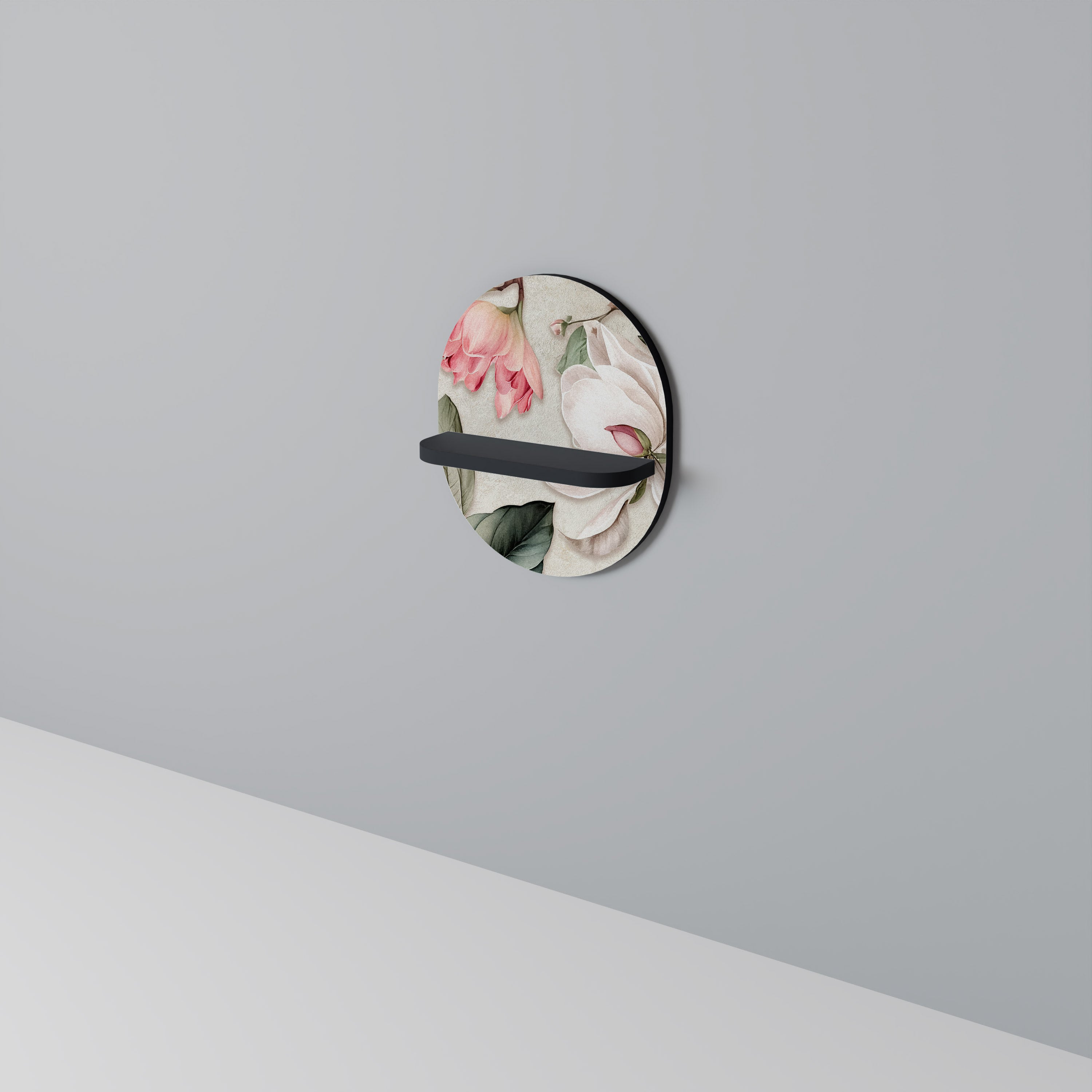 FLORAL GRACE Oval konsthylla i svart finish