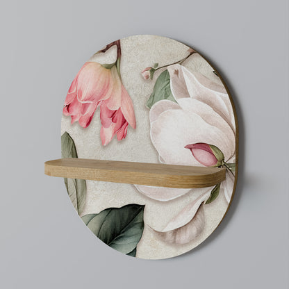 FLORAL GRACE Oval Art Shelf In Oak Effect