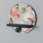 FLORAL GRACE Round Art Shelf In Black Finish