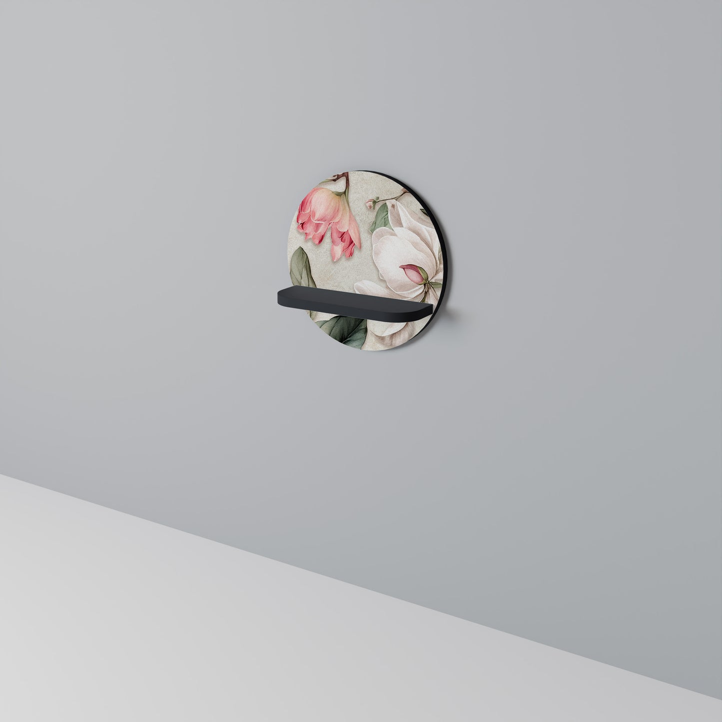 FLORAL GRACE Rund konsthylla i svart finish
