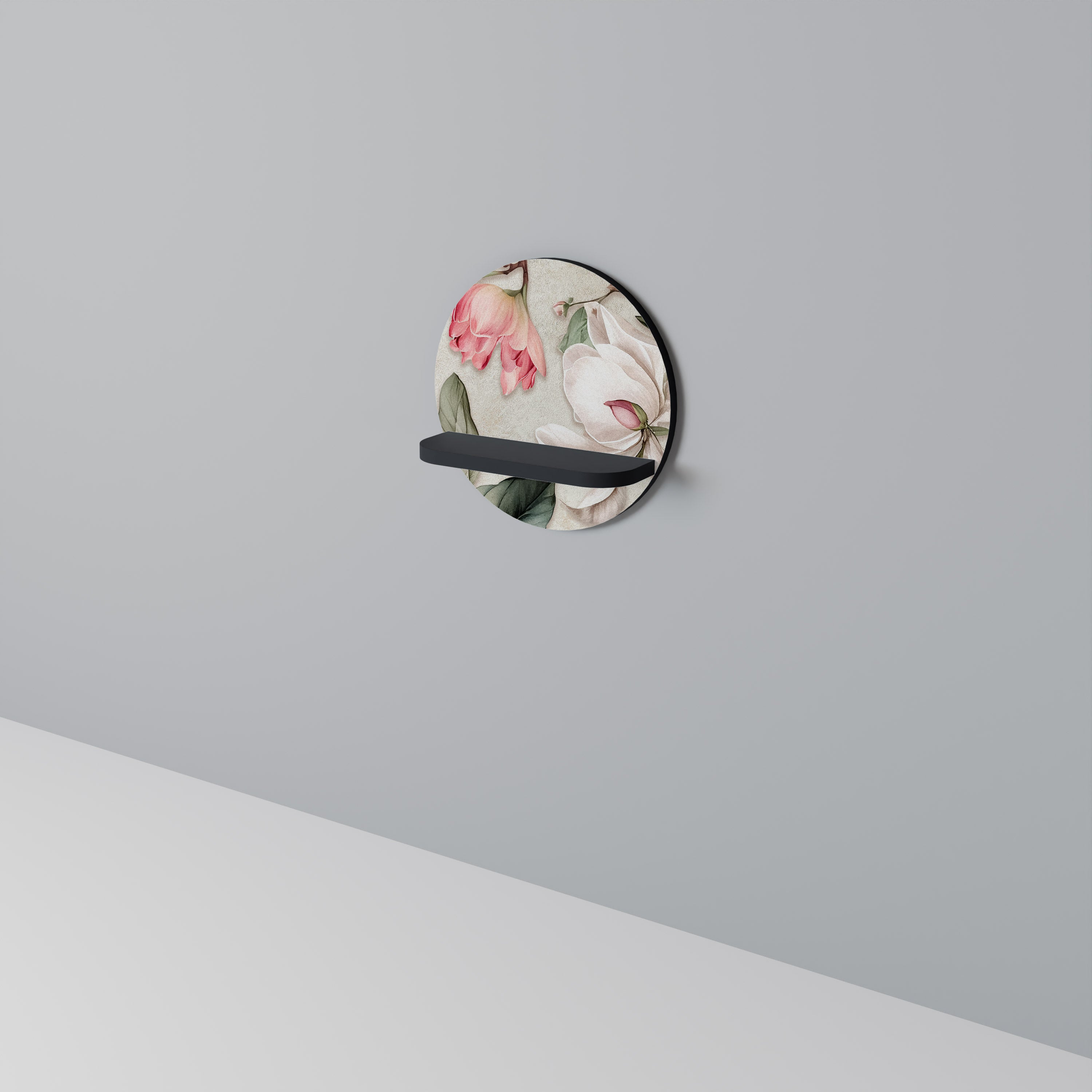 FLORAL GRACE Rund konsthylla i svart finish