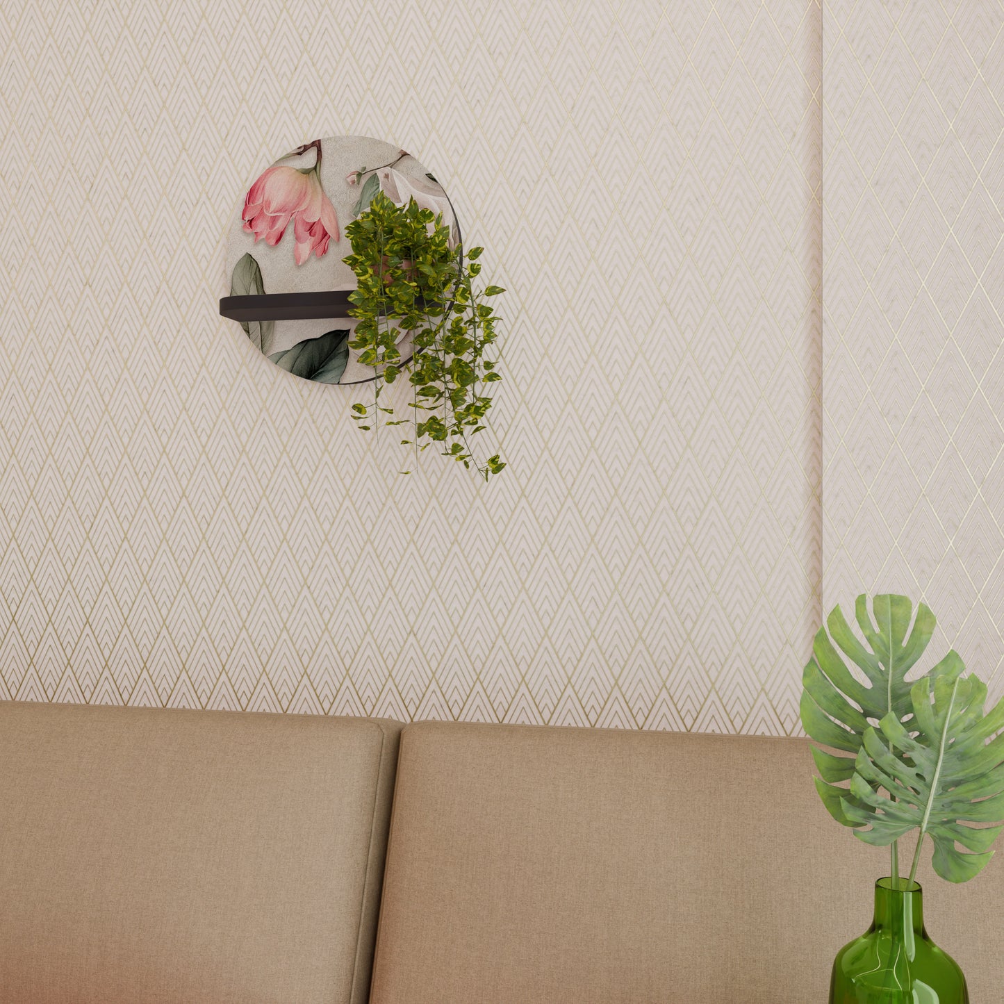 FLORAL GRACE Rund konsthylla i svart finish