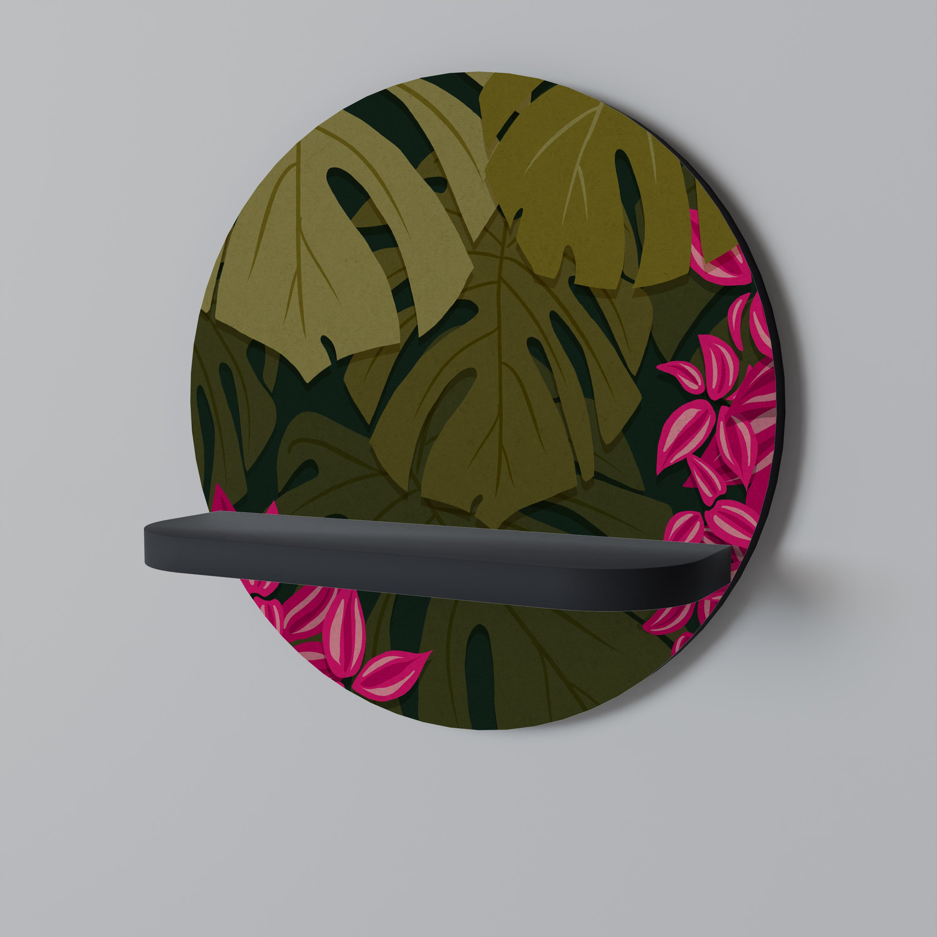 TROPICAL BEAUTY Rund konsthylla i svart finish