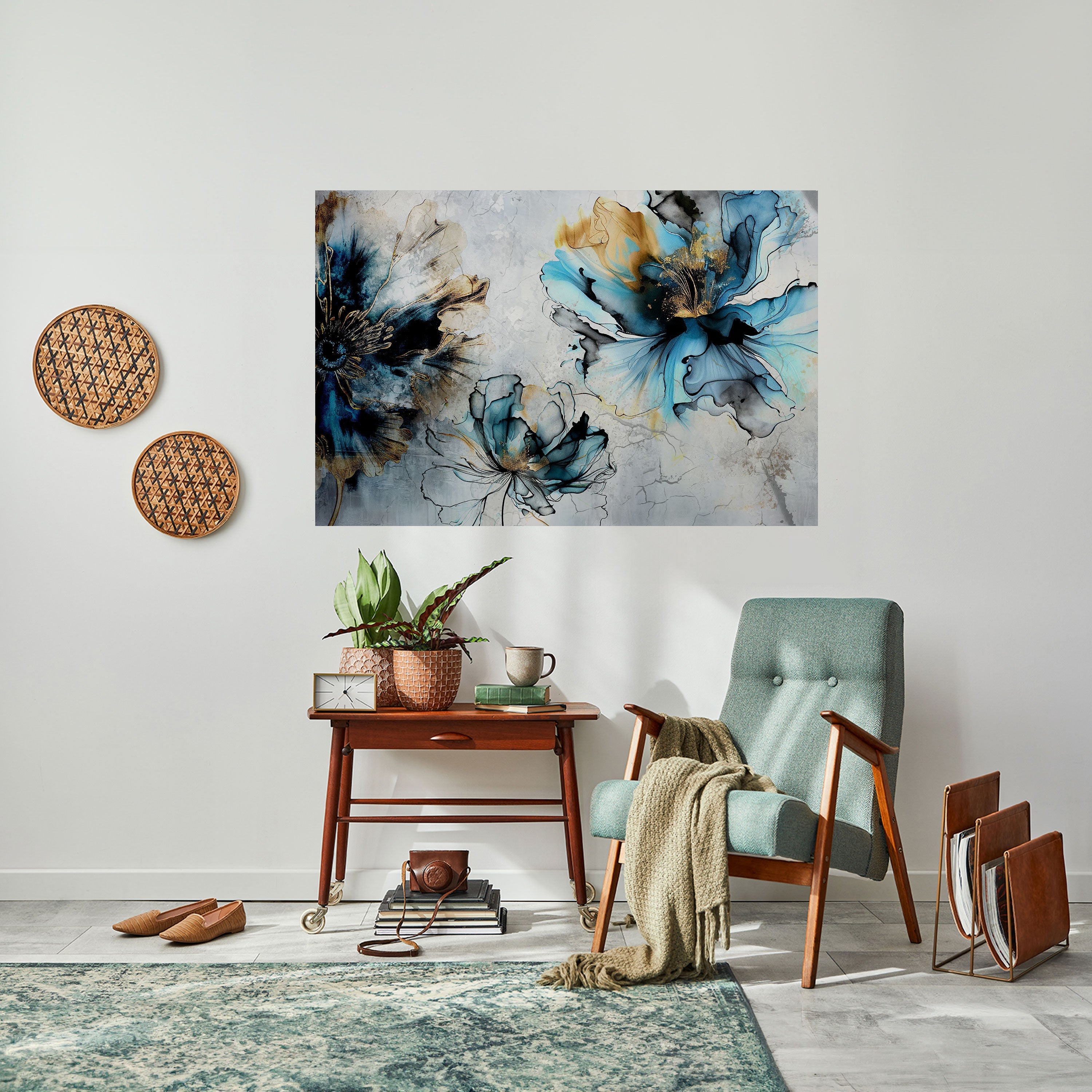 Koboltblommor horisontell affisch med självhäftande motiv