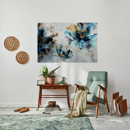 Koboltblommor horisontell affisch med självhäftande motiv