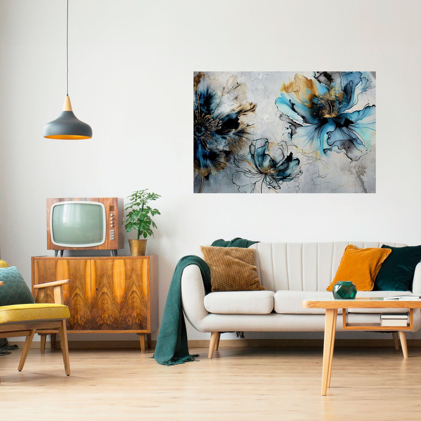 Koboltblommor horisontell affisch med självhäftande motiv