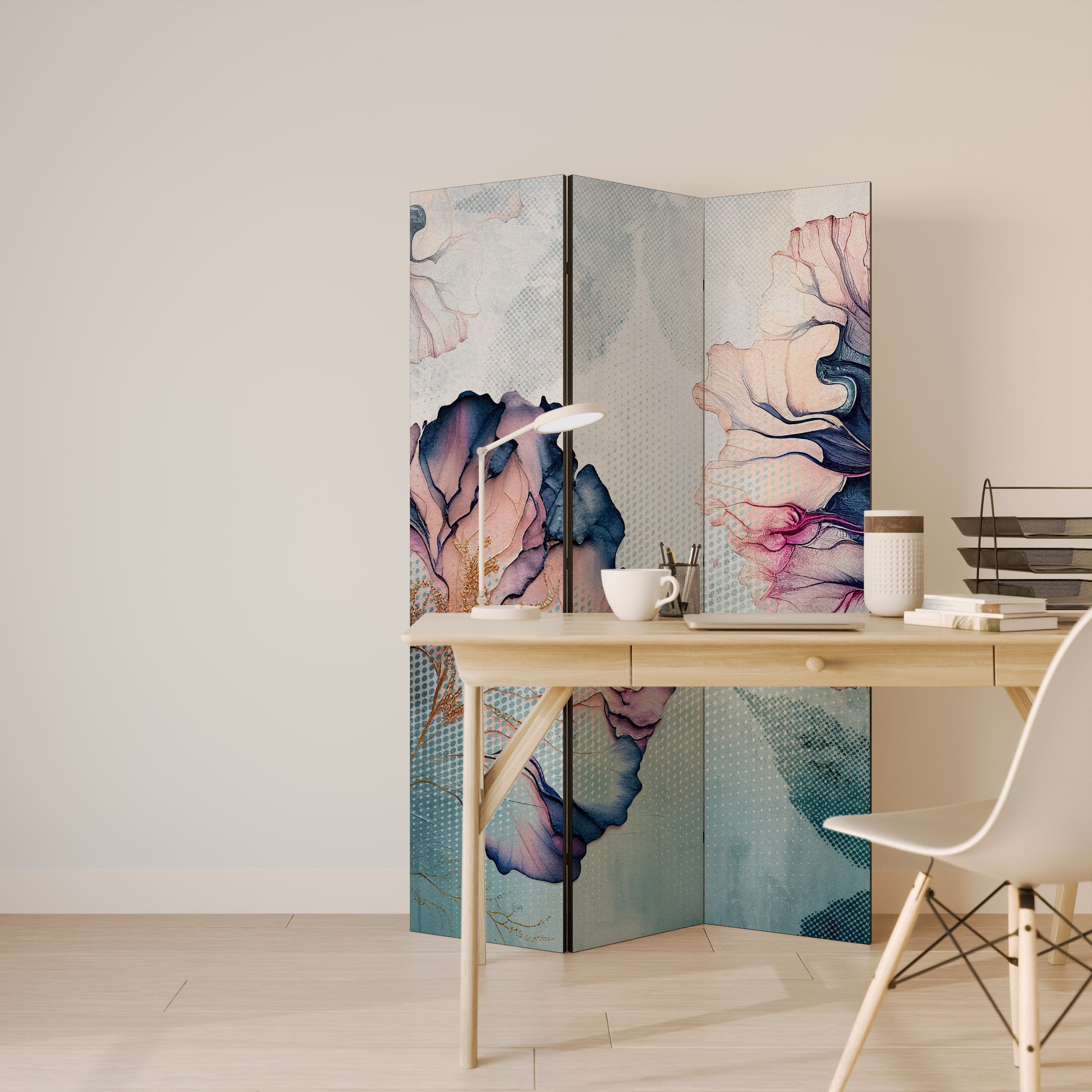 ICY BLOSSOMS Dekorativ rumsavdelare med 3 paneler