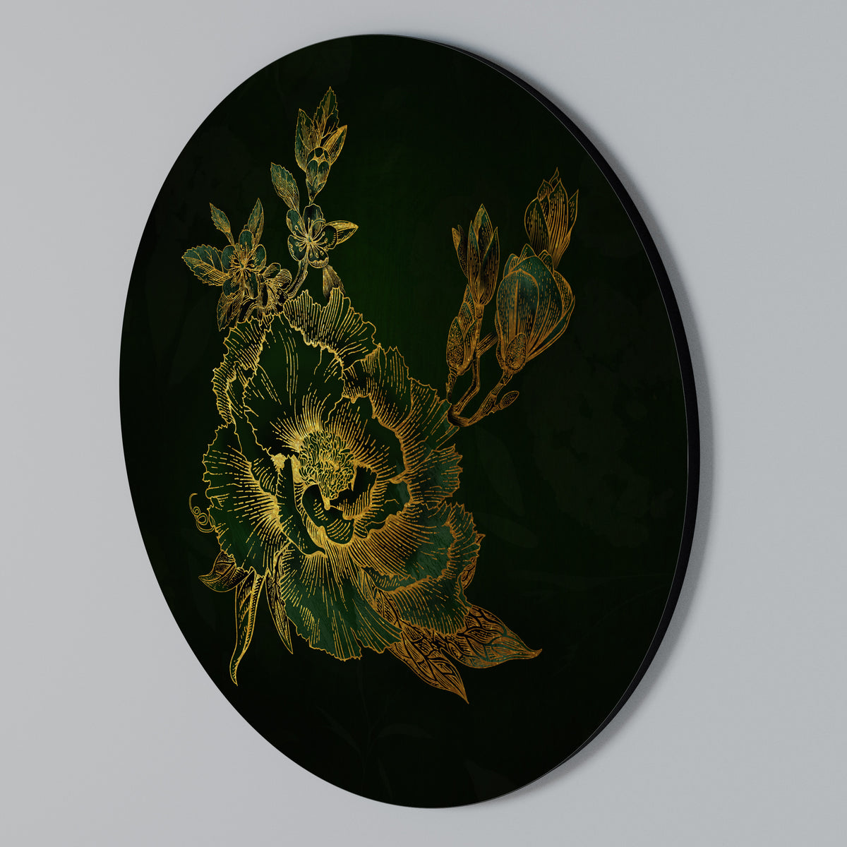 MIDNIGHT FLORAL GLIMMER Rund väggdekor