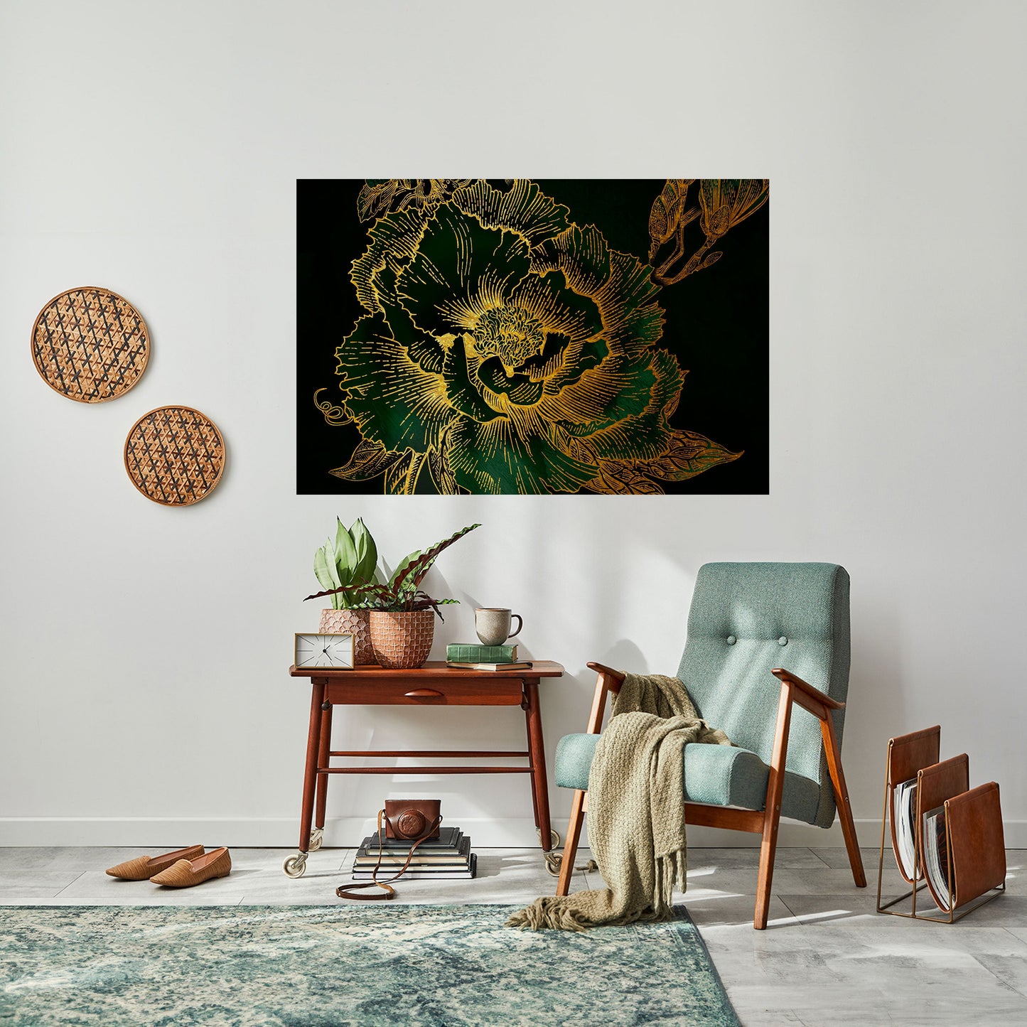 MIDNIGHT FLORAL GLIMMER Peel and Stick Horizontal Poster